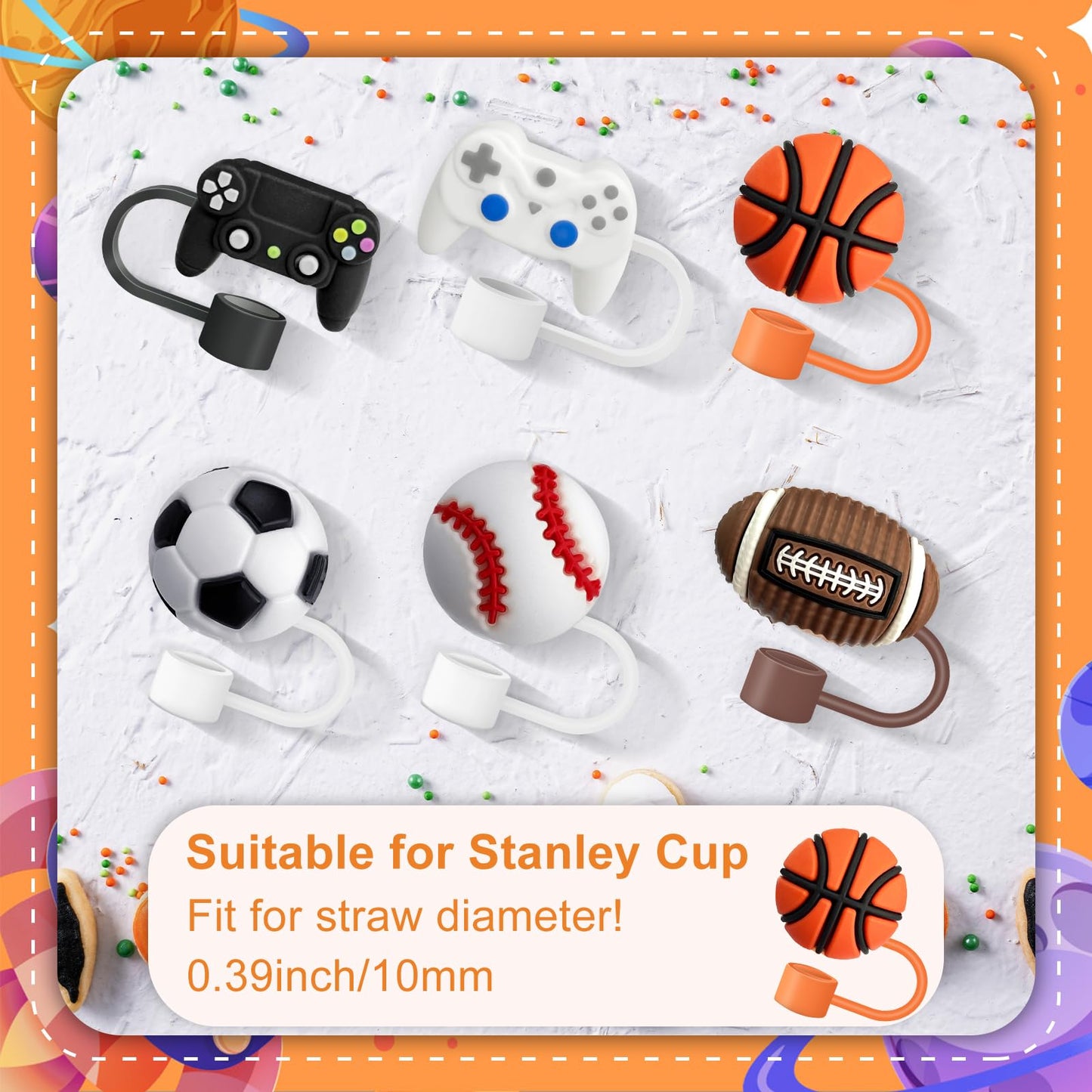 4PCS Game Straw Covers Cap for Stanley Cup 40&30 Oz, 10mm Straw Covers Toppers for Stanley Tumblers Accessories