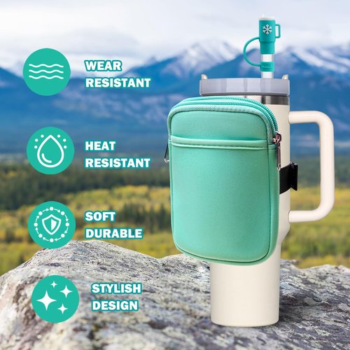 HEYSKAY Water Bottle Pouch Compatible with Stanley Quencher 40oz & IceFlow Tumblers 20oz 30oz, Gym Tumbler Cup Accessories for Smartphone, Cards, Keys, Earphones, Cash