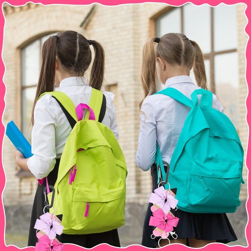 Berlune 10 Pcs Cheer Bow Holder for Backpack Paracord Keychain Cheer Bow Keychain for High School Cheerleading Teen Girls (Pink)