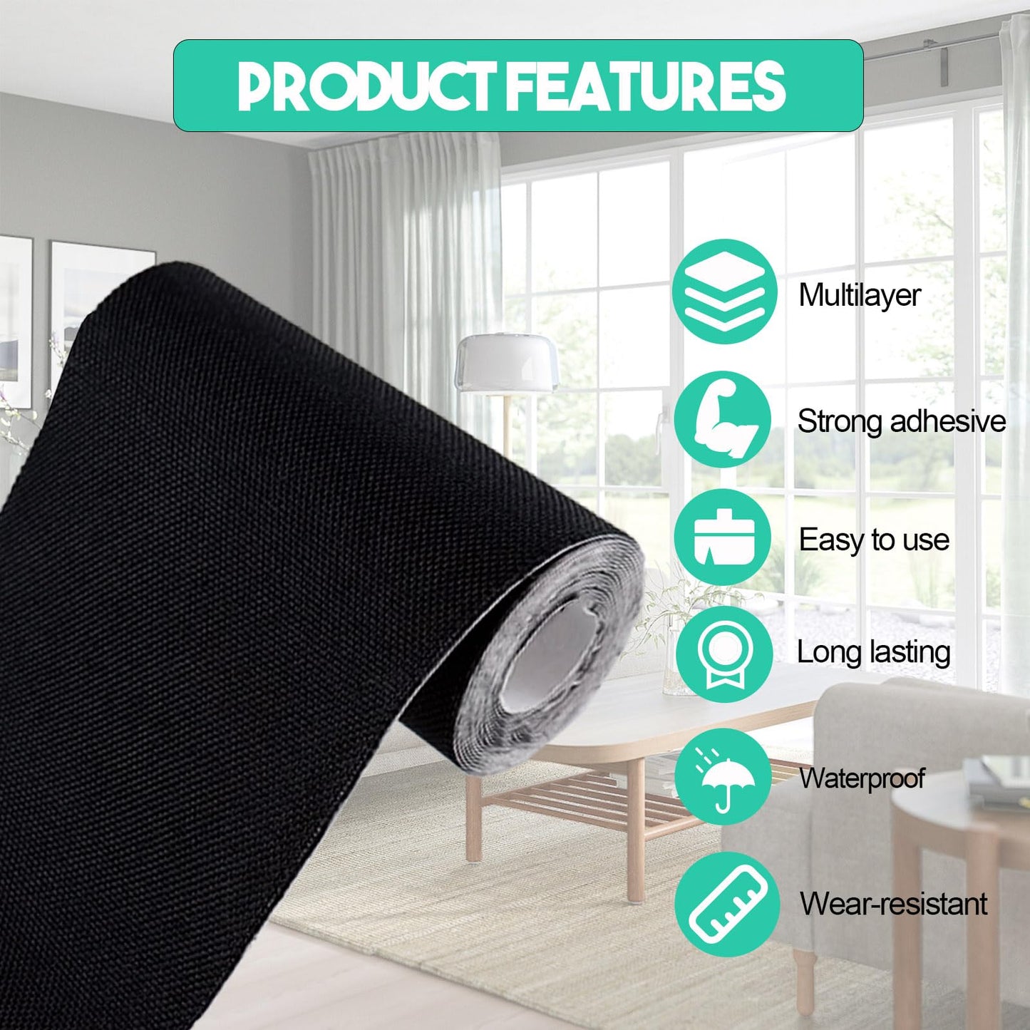 Autrends Canvas Repair Tape,Fabric Repair Patch,4×70 Inches,Outdoor Gear Patch, Waterproof,Self-Adhesive for Repairing Boat Covers,Tents,Sofas,Patio Umbrellas,Lounge Chairs,Awnings Black