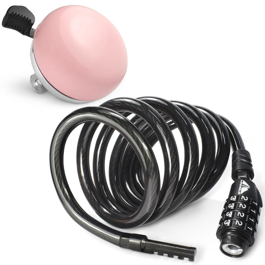 MARQUE Beach Cruiser Bike Bell + 5ft Combination Bike Lock Cable