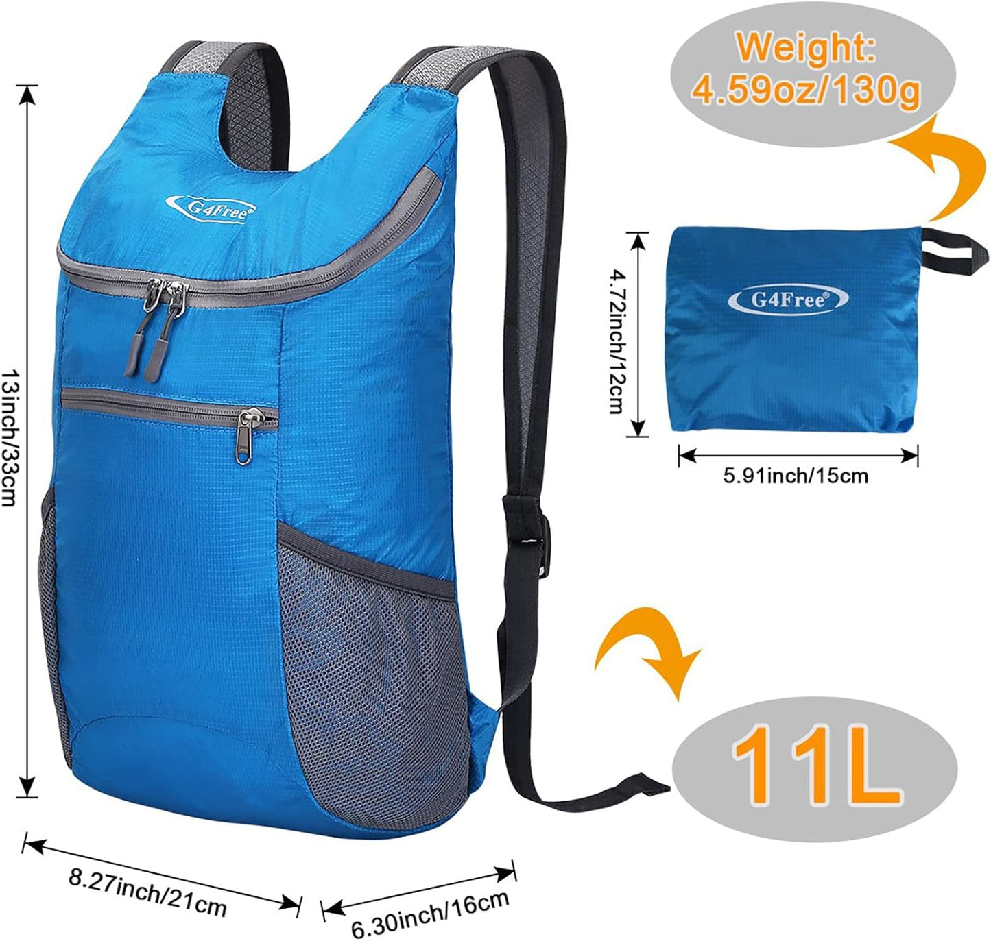 G4Free Lightweight Packable Hiking Backpack for Men Women Small Hiking Daypacks Foldable Shoulder Pack Casual Outdoor Bag 11L