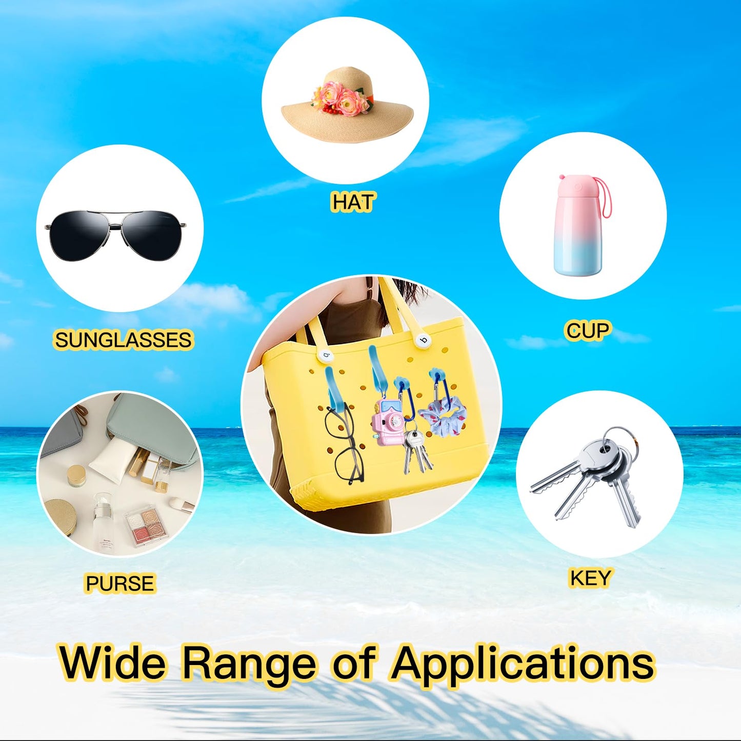 4 Pcs Hooks Set Accessories Compatible for Bogg Bag, Bogg Bag Accessories, Insert Carabiner Key Chain Holder Charms, Compatible for Small & Large Beach Bags (Blue)