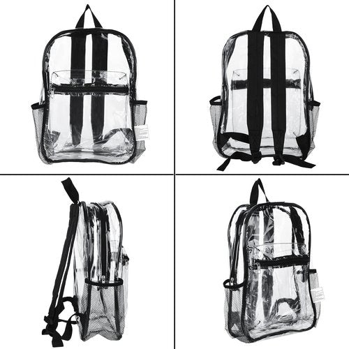Silkfly 48 Pack Clear Backpacks Bulk PVC Transparent Bookbags Heavy Duty See Through Bags with Pockets for Stadium Work Travel(15 x 11 x 5.2 Inches)