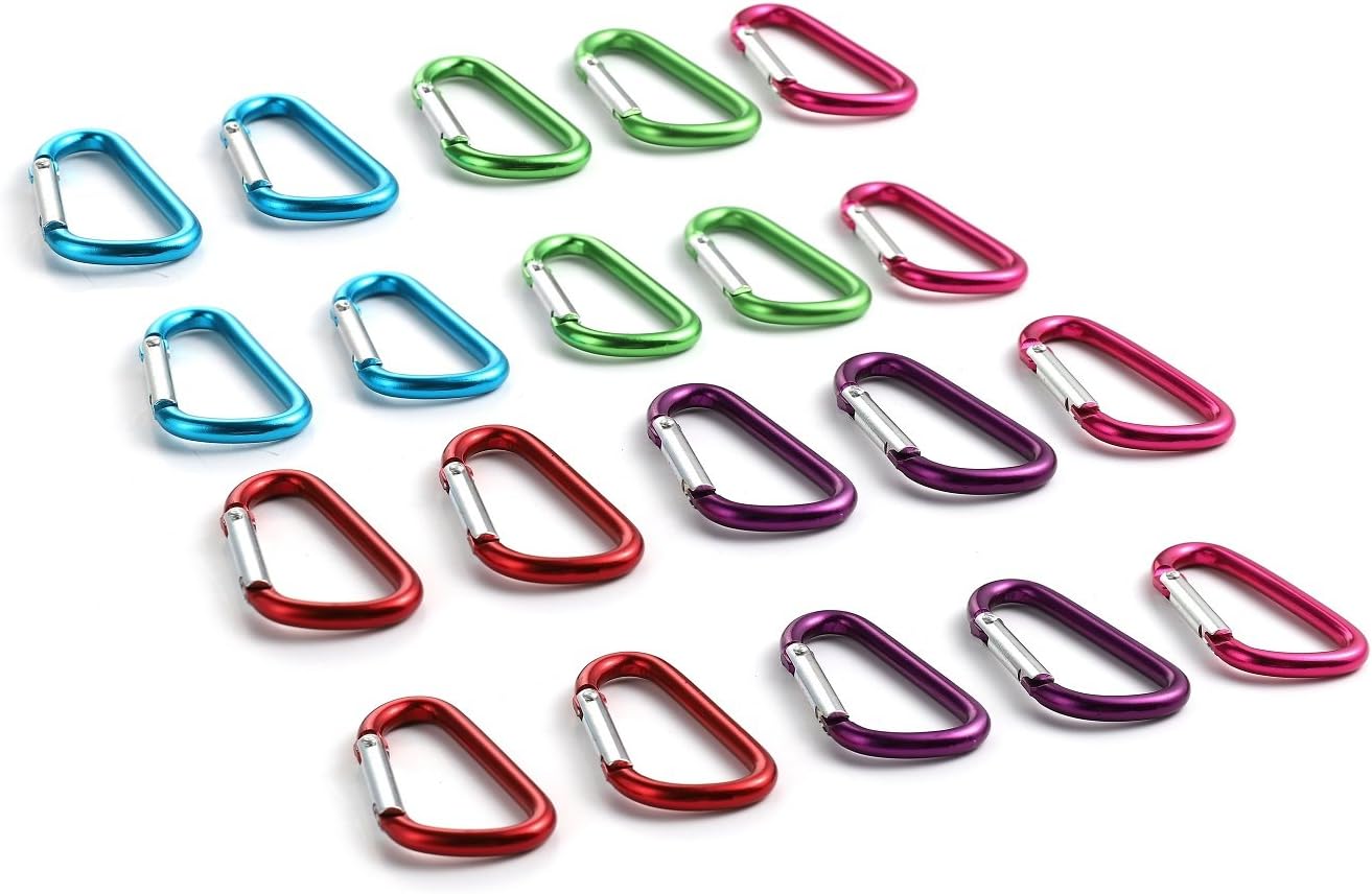 Aluminum Carabiner D Shape Buckle Pack, Keychain Clip, Spring Snap Key Chain Clip Hook Screw Gate Buckle 20Pcs