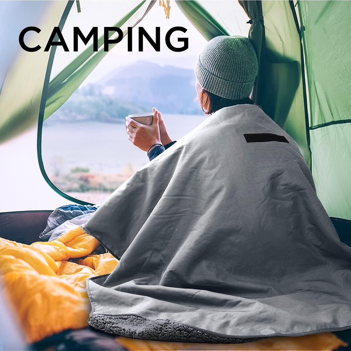 Tirrinia Large Waterproof Outdoor Blanket, Soft Warm Windproof Stadium Blanket with Sherpa Fleece and Foldable for Outdoor Sport, Baseball, Football, Beach, Concerts, Car