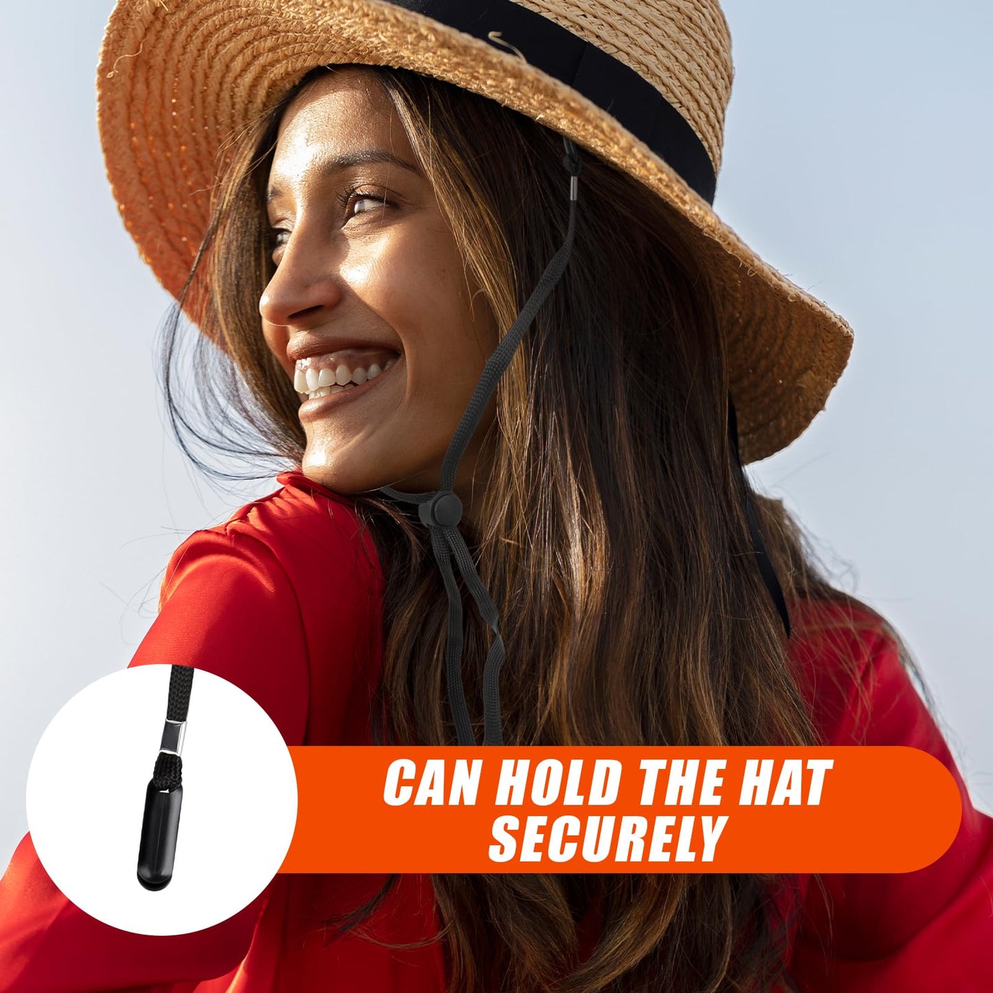 KALIONE 5 Pcs Adjustable Hat Strap Clips Elastic Hats Removable Chin Cord, Windproof Hat Strap Clips Anti-Lost Cap Strap Clips for Golfing Boating Fishing Hat Outdoor Black, 6