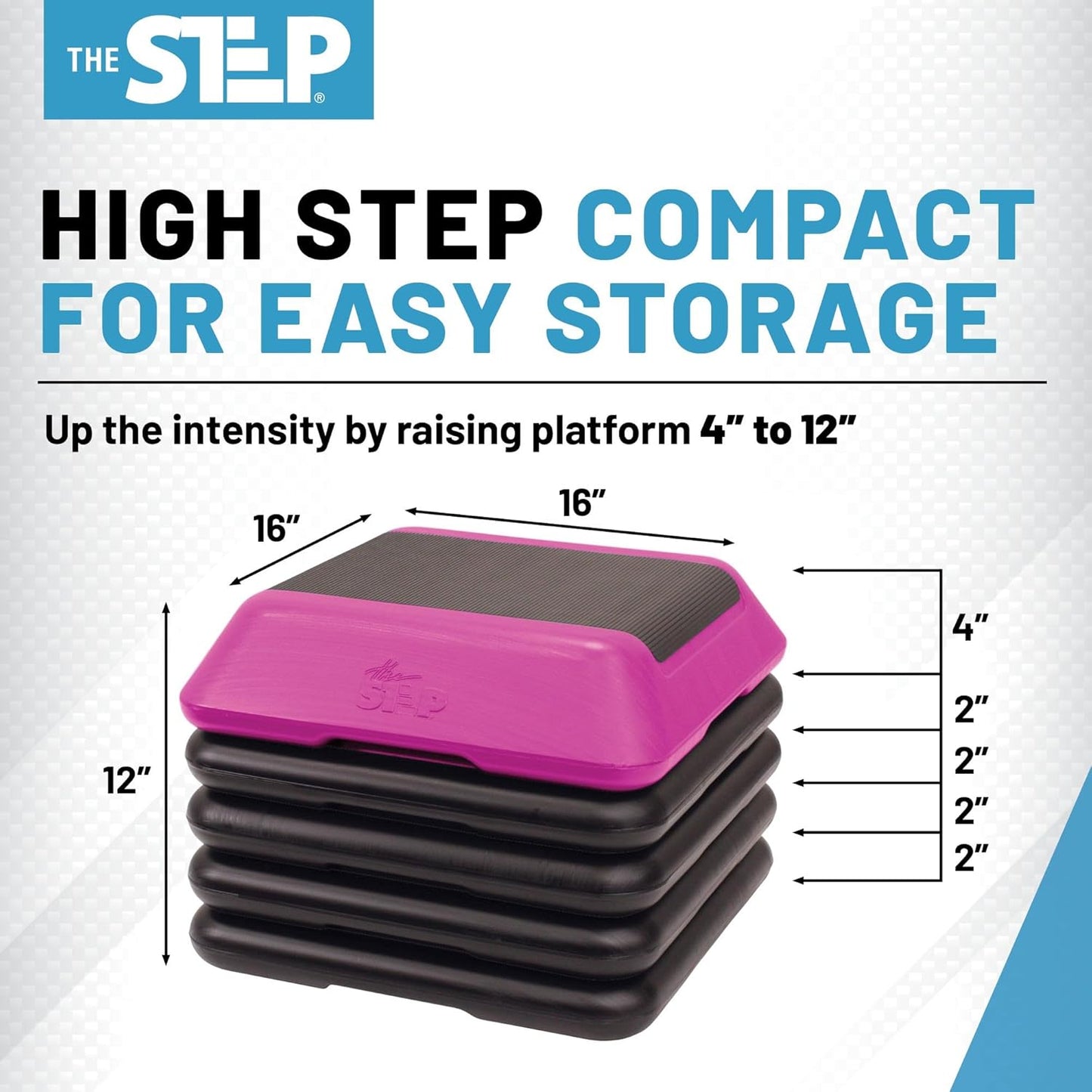 The Step Adjustable High Step Aerobic Platform with 4 Risers, Home Gym Workout Equipment, Fitness Exercise Equipment Made in the USA
