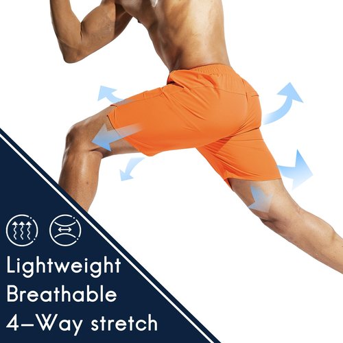 Haimont Men's Active Orange Running Shorts 7 Inch, Exercise Shorts, Quick Dry Gym Athletic Shorts with Pockets L
