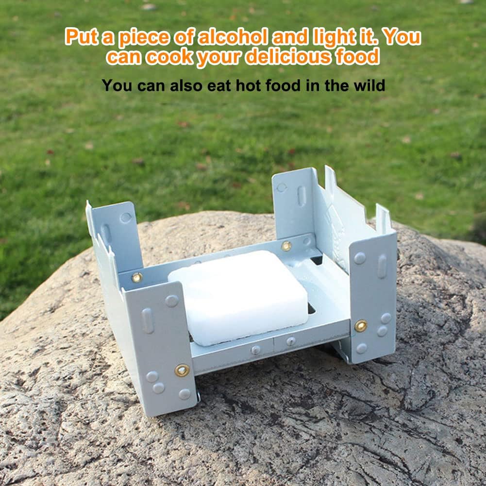 Folding Stove, 95 x 75mm Solid Fuel Camping Portable Stove Indoor Use Fuel Tablets Wood Burning Camp Stove for Outdoor Cooking Backpacking Emergency Stove