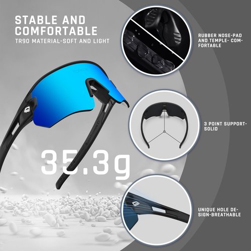 Sunglasses for Men Women Bike Cycling Fishing Running Driving Hiking Baseball Anti-fog Sports Z87 Sunglasses UV Protection 02EV (Black Black&Iceblue)