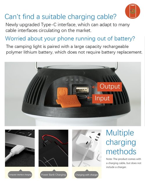 Camping Lantern Solar Rechargeable, LED Tent Light Ultra Bright for Camping Portable Ultra Bright LED Torch, USB Charger, Electronic Lantern for Outdoor (Eclectic, Black-1 Pack)