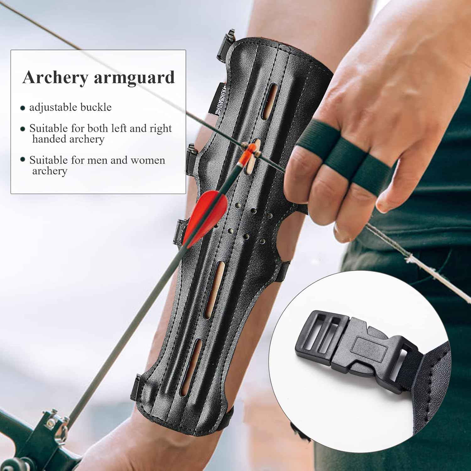 TOPARCHERY 12" Ultra Lightweight Leather Arm Guard - Adjustable 4-Strap for Archery