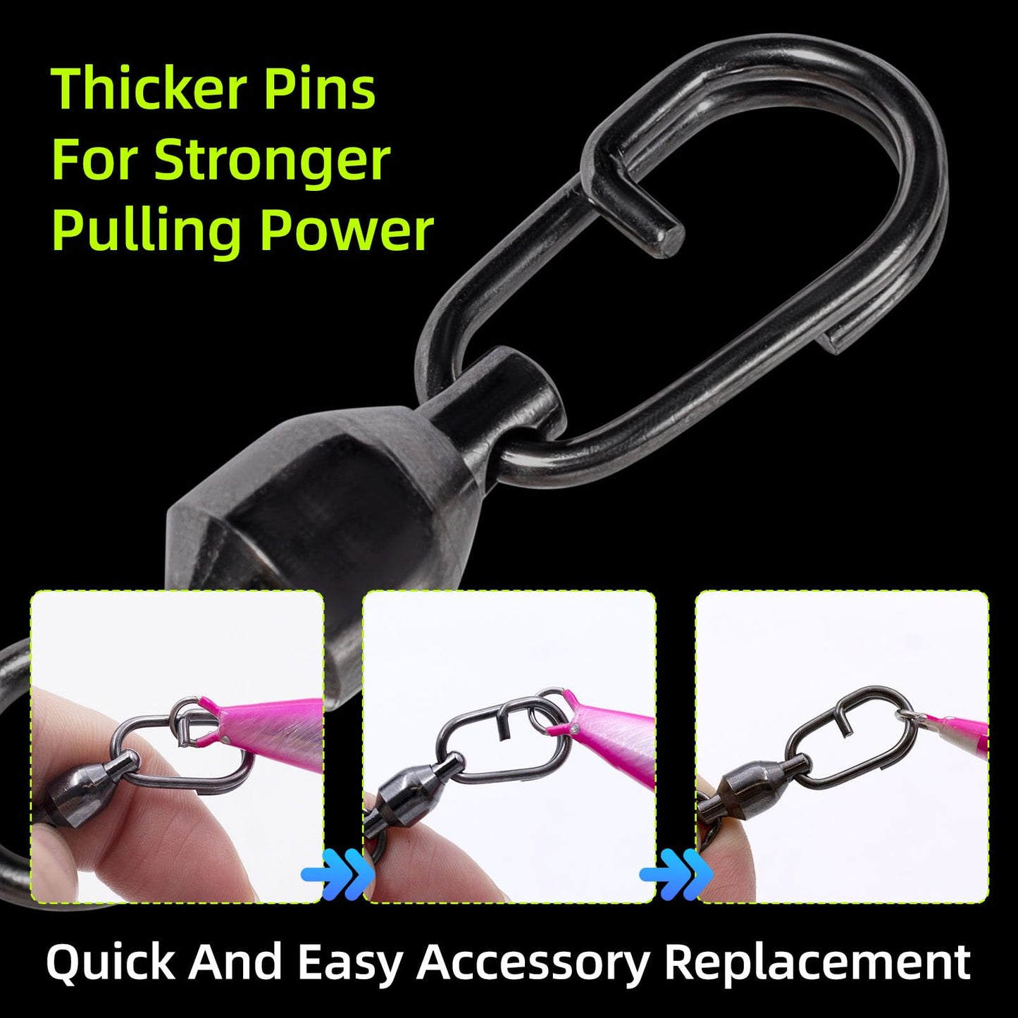 9KM DWLIFE Fishing Swivels & Snaps 25Pcs & Quick Change SnapsHigh Strength Snap Swivels Stainless Ball Bearing Fishing Swivels Freshwater/Freshwater