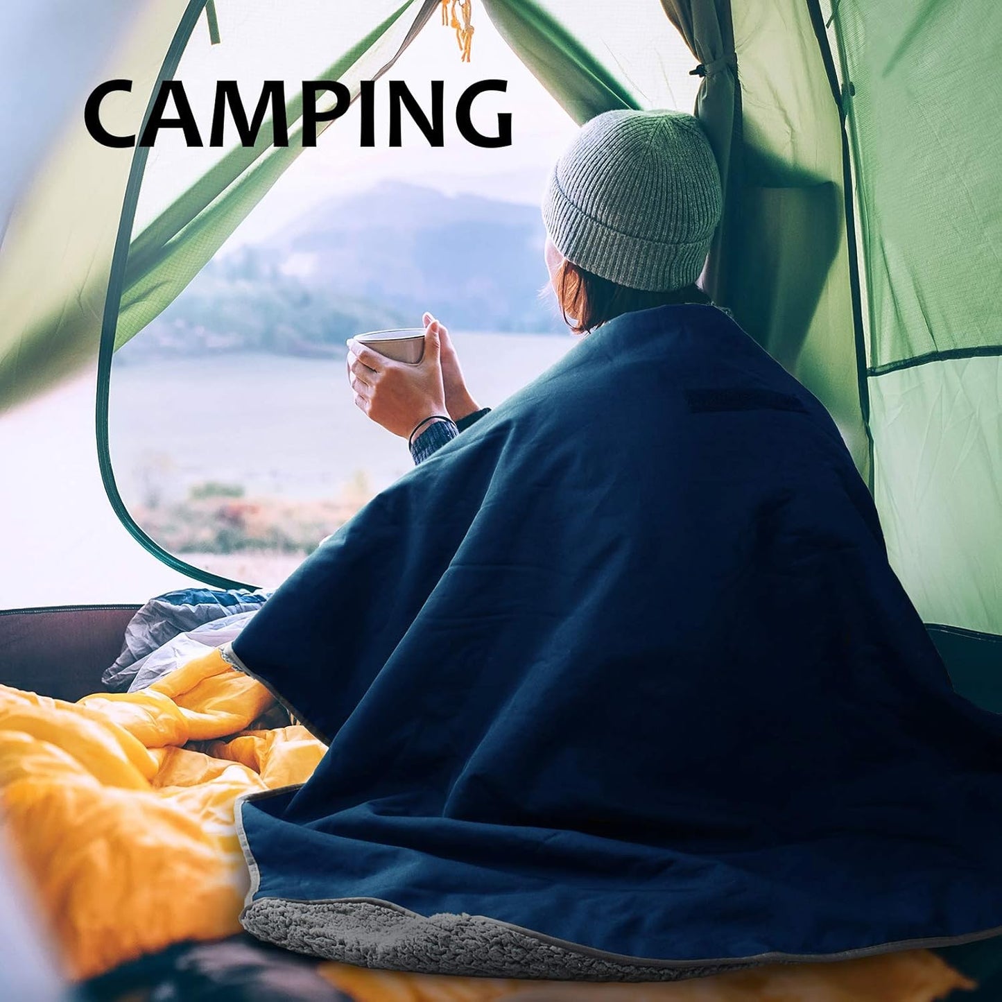 Tirrinia Large Waterproof Outdoor Blanket, Soft Warm Windproof Stadium Blanket with Sherpa Fleece and Foldable for Outdoor Sport, Baseball, Football, Beach, Concerts, Car