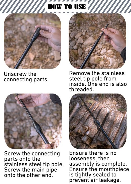 camping moon Fire Blowing Stick Split Type Compact Fire Starter Grill Starter Black BKMS-43