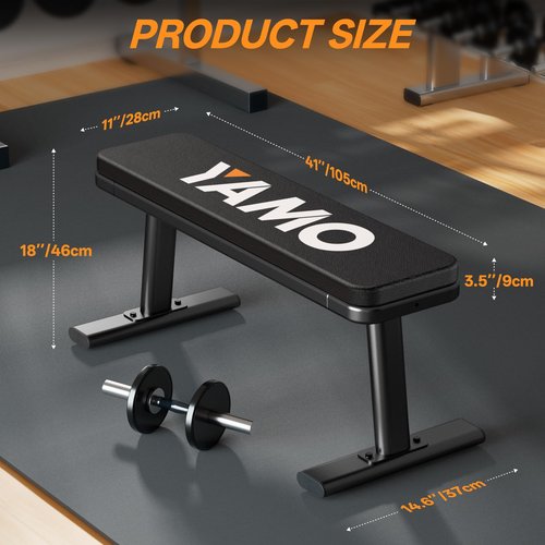 YAMO Flat Bench, 1455LBS/660KG Weight Bench for Home Gym, Easy Assembly Workout Bench with Adjustable foot Caps, Multipurpose Strength Training Bench Press for Full Body Workout