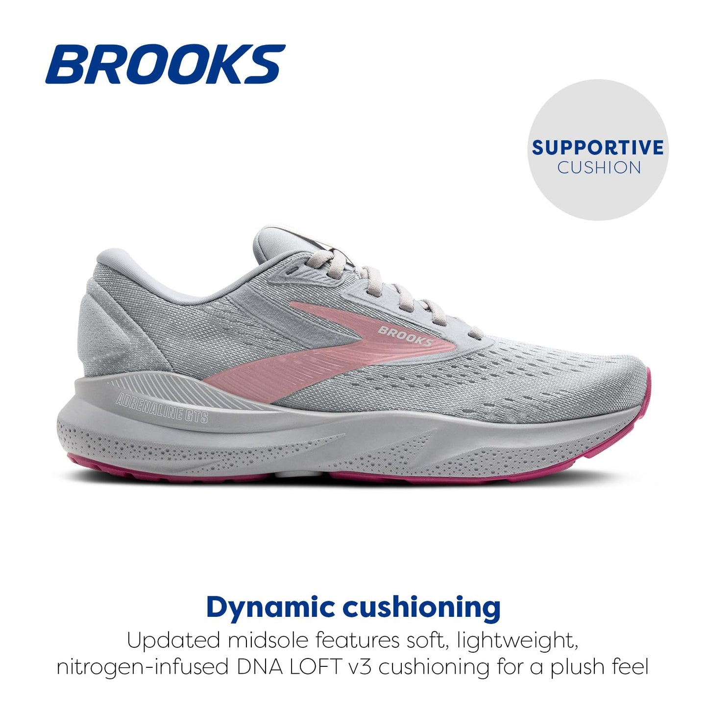 Brooks Women’s Adrenaline GTS 24 Supportive Running Shoe - Alloy/White/Zephyr - 8 Medium