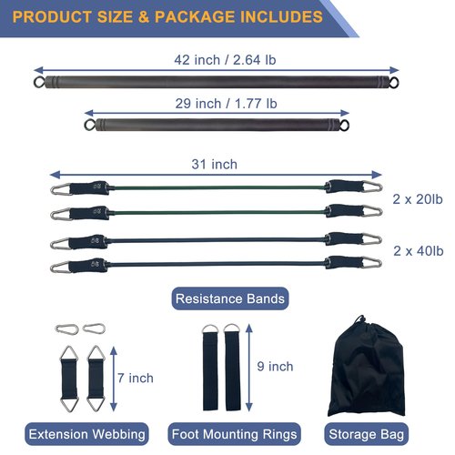 YUARIML Resistance Band Bar, Resistance Bar with 4 Resistance Bands, Portable Pilates Bar Kit, Home Gym Resistance Training Kit