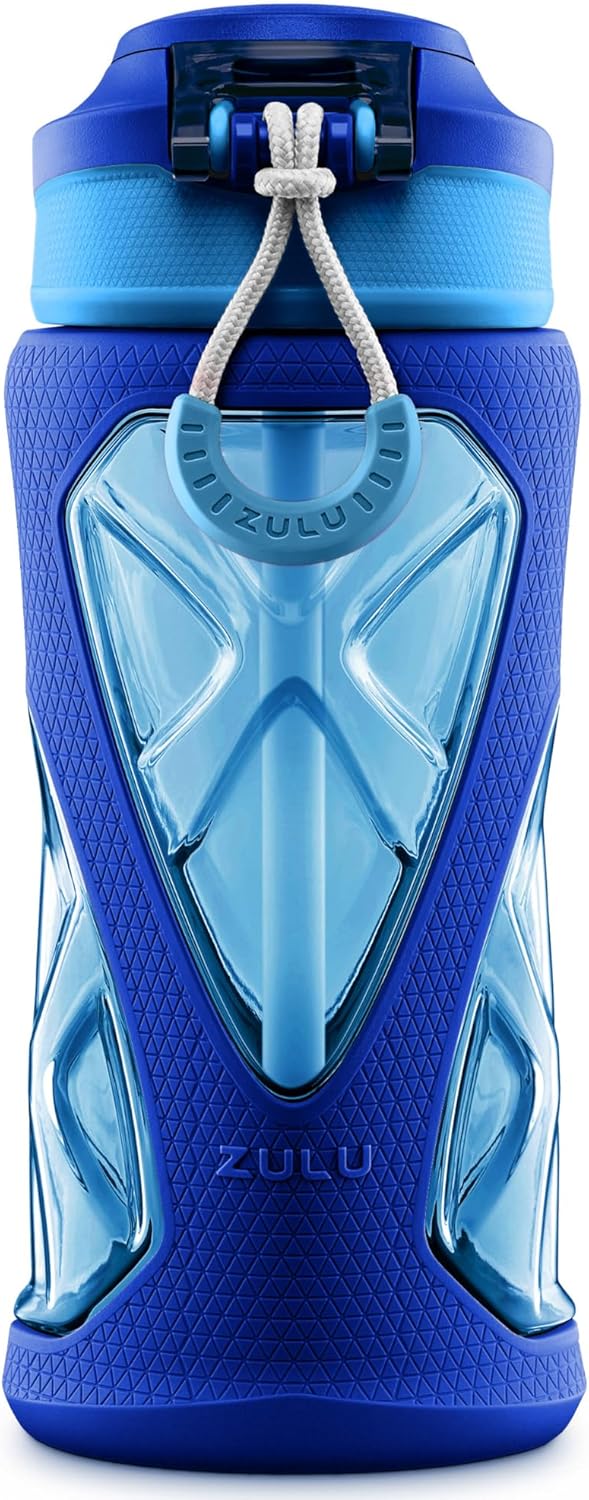 ZULU Torque 16oz Plastic Kids Water Bottle with Silicone Sleeve and Leak-Proof Locking Flip Lid