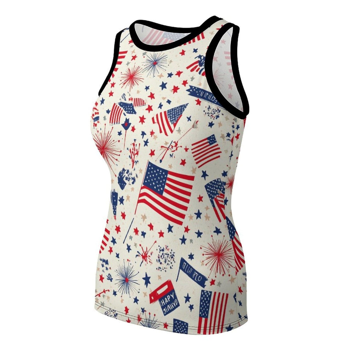 Costaric 4th of July Tops for Women Sleeveless America Flag Print Sexy Stretch Tight Tank Shirt Crew Neck Slim Fitted Vest T-Shirt Trendy Casual Summer Vacation Holiday Tee