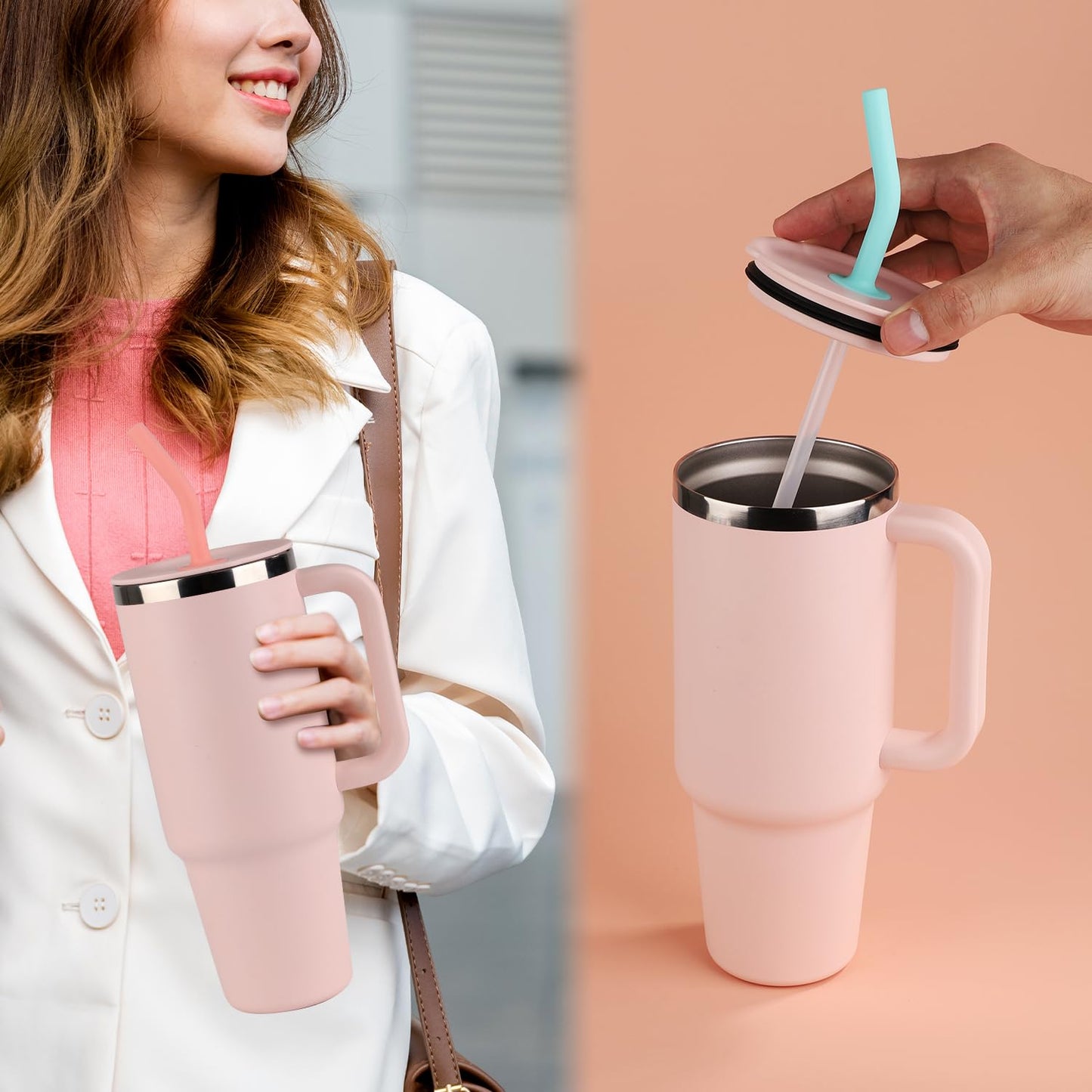 5pcs Press-in Straw Replacement for Hydroflask All Around Travel Tumbler, Silicone Reusable Straw with Washers for Hydroflask Accessories for Hydroflask Travel Tumbler 32oz 40oz