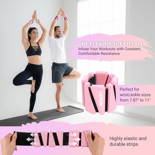 Wrist Ankle Weights for Women Set of 2, Adjustable Silicone Weighted Bangles, Wearable Ultra-durable Strips Weight Bracelet 2 lbs for Yoga, Pilates, Barre, Walking, Arm & Leg Workout