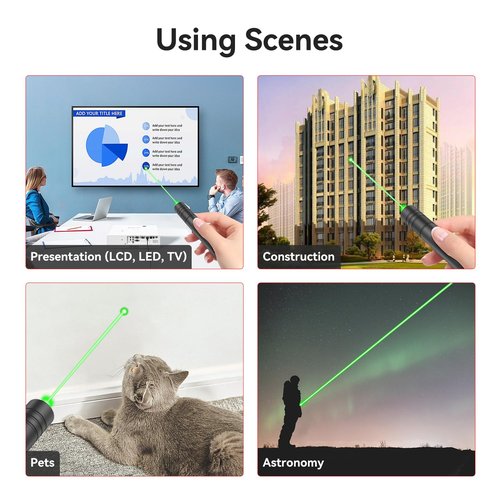 MIPREZT [4 Packs] Professional Rechargeable Green Line Light Flashlight Long Distance Range for TV/LED/LCD Screens Tactical Flashlights Presentation Office/Outdoors/Astronomic/Construction [001]