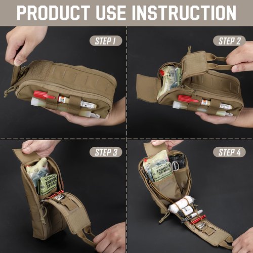 LIVANS Molle First Aid IFAK Pouch, Medical Bag Molle Medical Pouch Tactical Medical EMT Kit Empty Molle Med Kit Quick Release Handle Small Portable Everyday Carry Survival Bag with Cross Patch