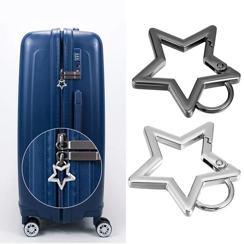 Mabor 4Pcs Star Carabiner Zinc Alloy Heavy Duty Star Keychain Clip Silver Black Star Shaped Carabiner Cool Star Carabiner Clip Key Ring for Camping Hiking Fishing 2 Sizes