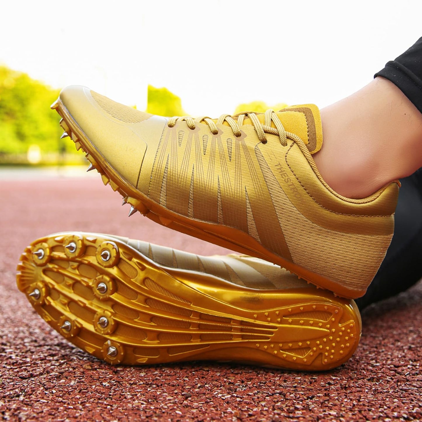 ZAKEY Mens Womens Track and Field Shoes Spikes Track Race Jumping Sneakers Professional Running Nail Spikes Shoes for Kid(37,Gold)