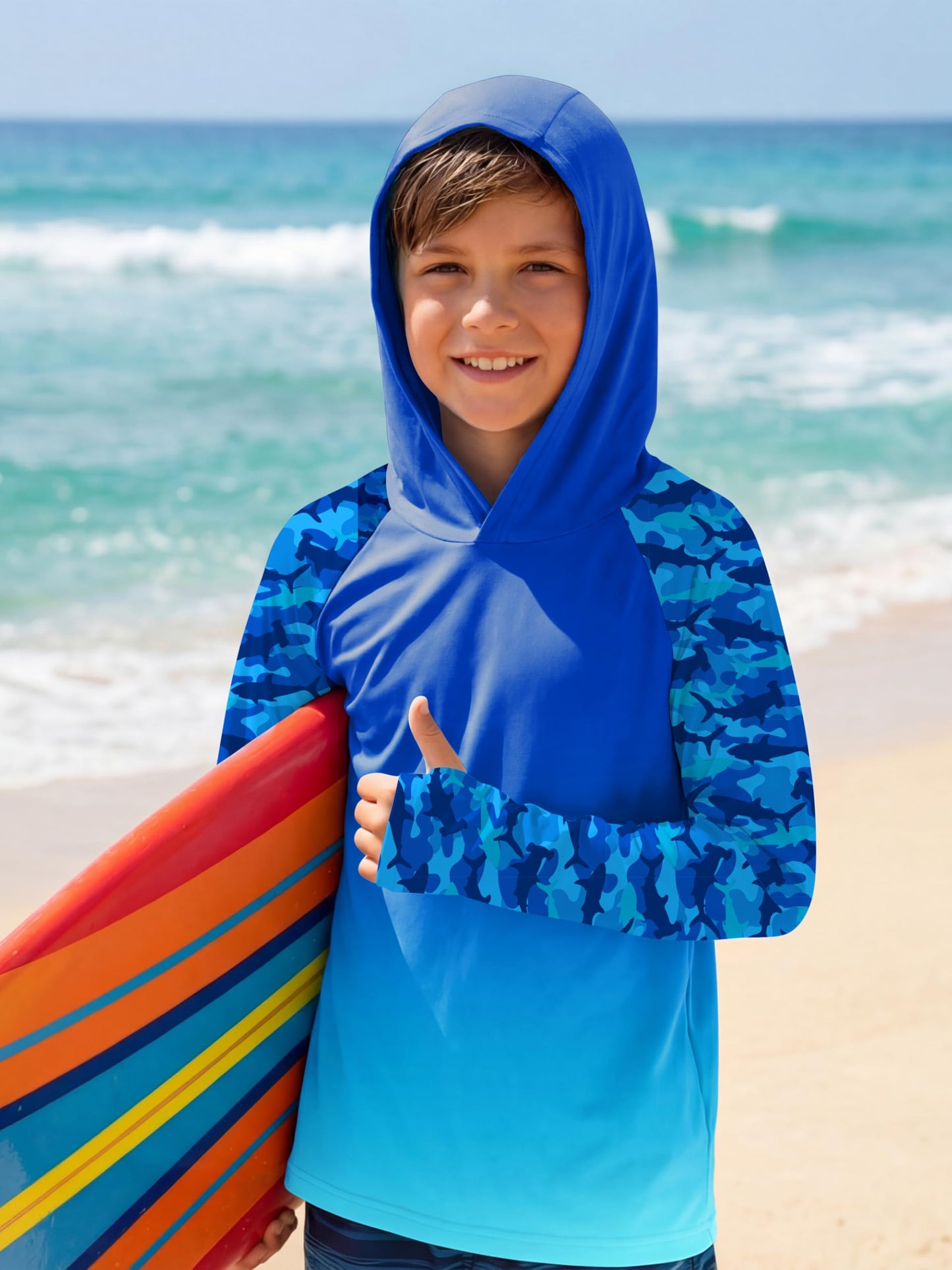 Cooraby 2 Packs Boys Rash Guard Hooded Shirt UPF 50+ Long Sleeve Kids Swim Fishing Shirts with Thumb Hole