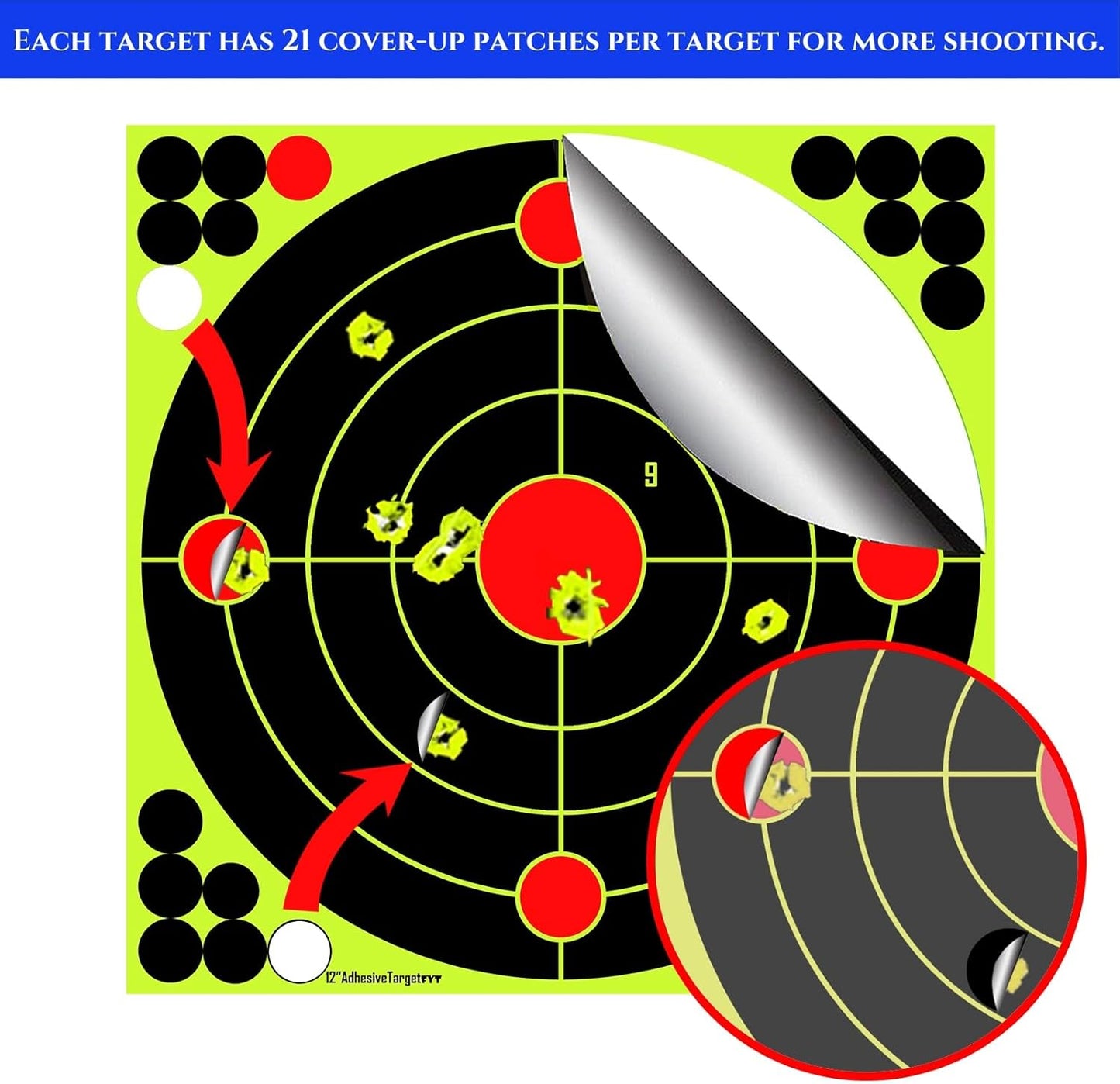 ATFLBOX 25Pack Shooting Target 12 Inch Bulleye Super Splatter Paper Target and Adhesive Target.Shooting Outdoor and Indoor ranges.Rective for Rifle - Pistol - Airsoft - Air Rifle