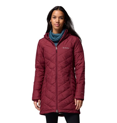 Columbia Womens Heavenly Long Hooded Puffer Jacket, Rich Wine, Medium