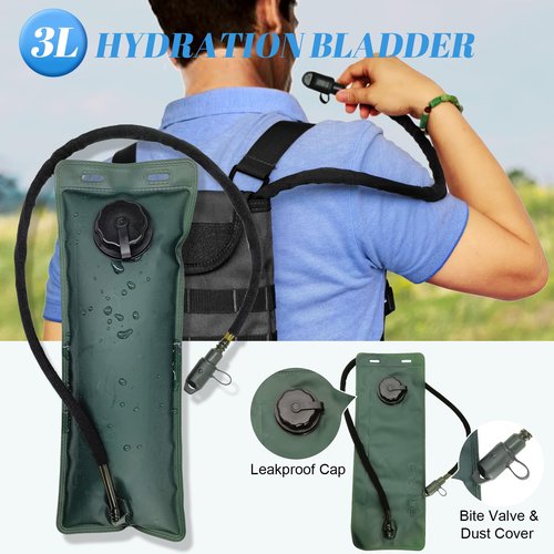 EASY BW Tactical MOLLE Hydration Pack Carrier Backpack with 3L Water Bladder for Outdoor Sports, Black