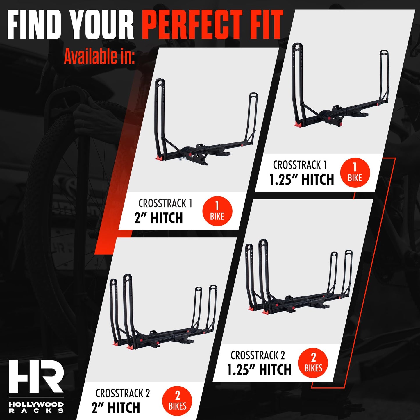 Hollywood Racks CrossTrack 2 Bike 1.25" Hitch Mount Bike Rack for Cars, Trucks & SUVs – Secure Frameless Design and Easy Tilt for Trunk Access – Premium Bicycle and E-Bike Carrier