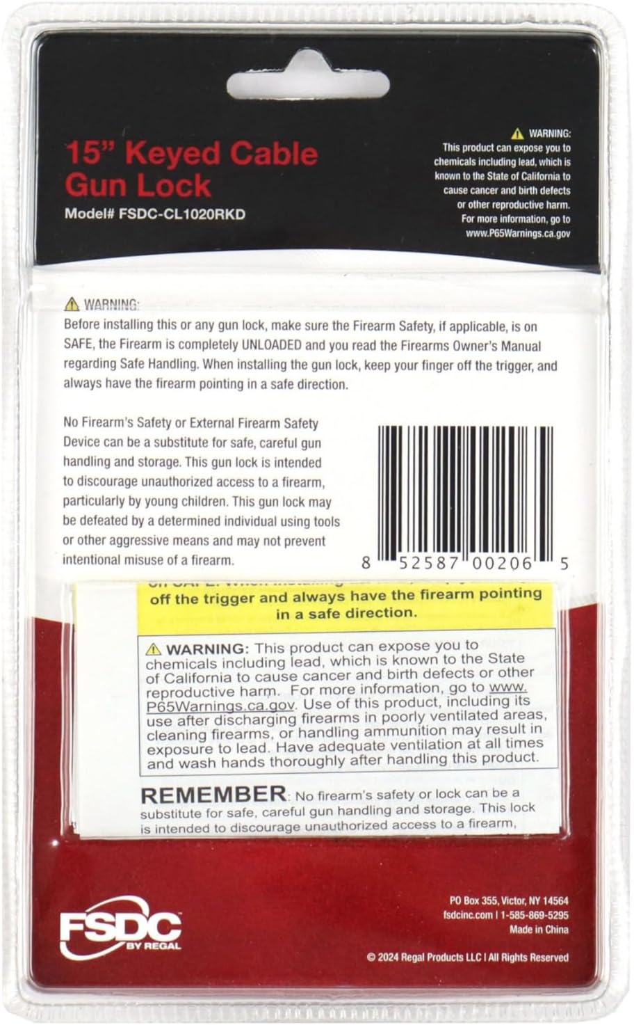 (Firearm Safety Devices - FSDC-CL1020RKD 15" Gun Cable Lock with 2 Keys - California DOJ Approved Lock - Scratch-Resistant Plastic Body & Cable Cover