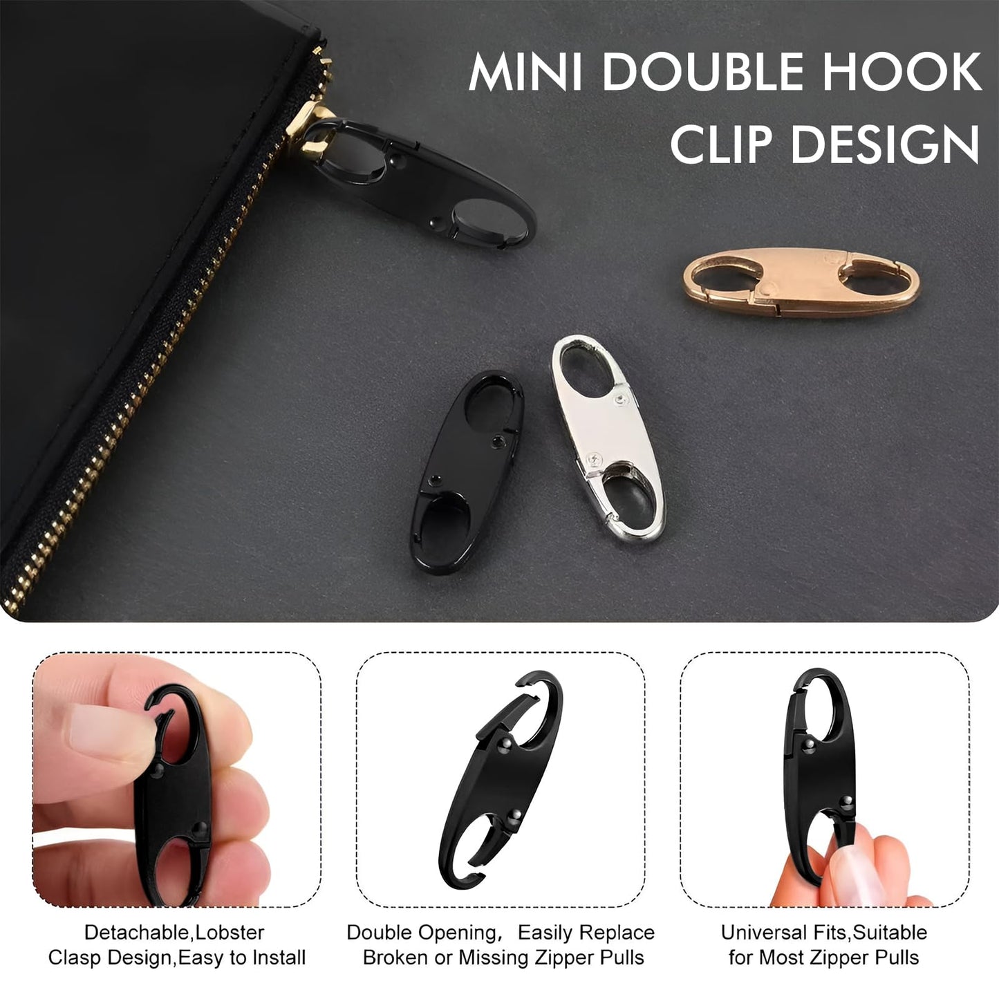AGLOO 15Pcs Double Small Carabiner Clips Mini Zipper Pull,Versatile S Carabiner Keychain,Alloy Snap Hook Lock Zipper Clip,for Camping Fishing Traveling and DIY