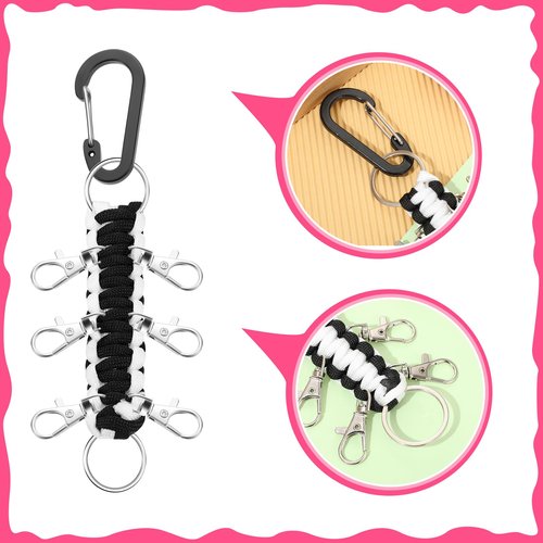 Berlune 10 Pcs Cheer Bow Holder for Backpack Paracord Keychain Cheer Bow Keychain for High School Cheerleading Teen Girls (Black,White)