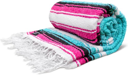 Benevolence LA Mexican Saddle & Outdoor Blanket, Handwoven by Traditional Artisans - Aqua, 75 x 52