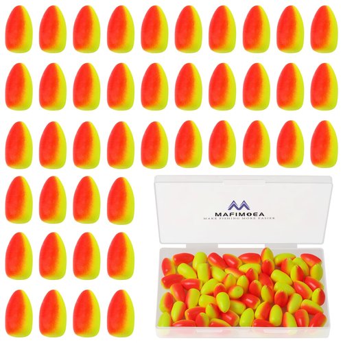 MAFIMOEA 80/60/45 PCS Bullet Fishing Foam Floats Snell Float Surf Pompano Rigs Float for Spinner Rig Making Fly Fishing Strike Indicators for Trout Catfish Walleye (Yeloow-red, M/60PCS)