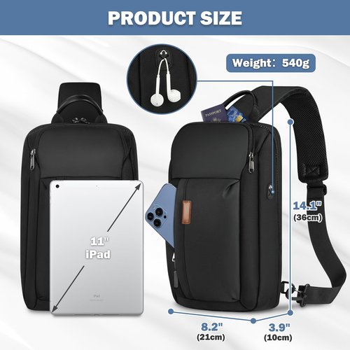 RAINSMORE Large Sling Bag for Men Lightweight Waterproof Crossbody Bag Travel Hiking Bag Chest Bag Sling Backpack for Cycling Sport