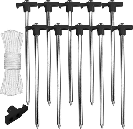 ABCCANOPY 11 Inch Tent Stakes 10 Pcs Non-Rust Metal Ground Anchors, Heavy Duty Spikes with 4 Ropes for Outdoor Camping, Orange
