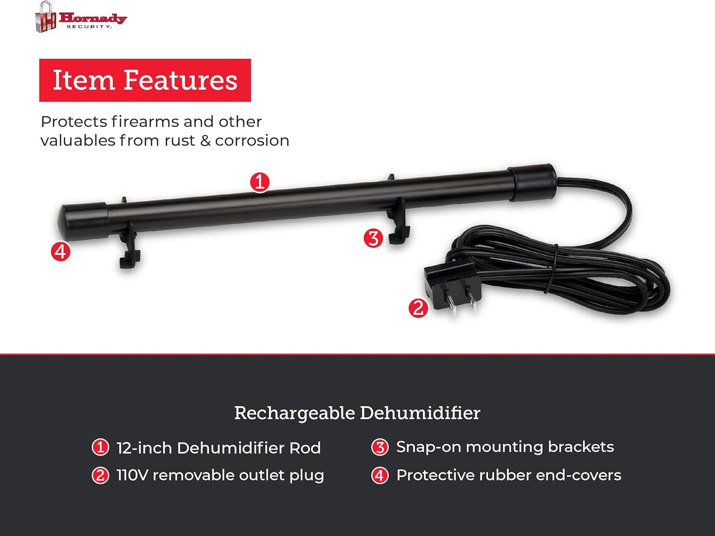 Hornady 95903 Electronic Gun Safe Dehumidifier Rod (12"),Black