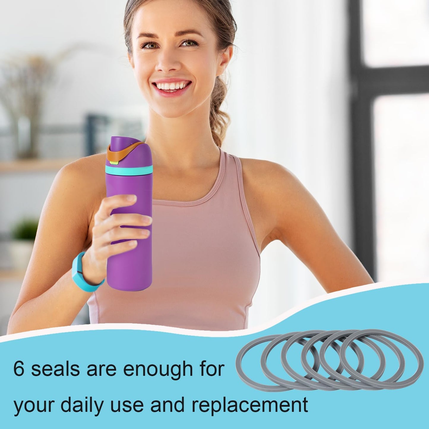 6pcs Water Bottle Gasket + Crochet, O Ring Water Bottle Gasket Replacement Parts Silicone Lid Seal Ring Accessories for Owala FreeSip 19/24/32/40oz