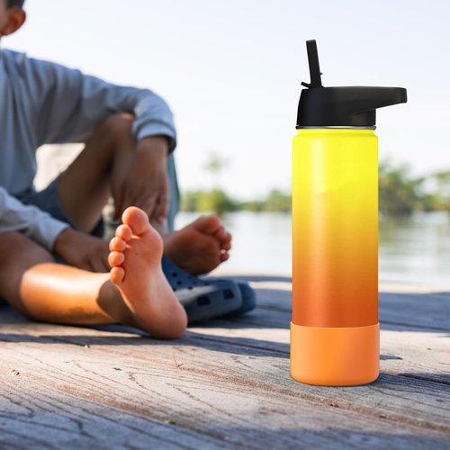 Linkidea 2 Pack Water Bottle Boot Compatible with Iron °Flask Wide/Narrow Mouth 12oz/14oz/16oz/18oz/20oz/22oz/24oz, Silicone Bottle Bottom Sleeve Cover Bumper Protector (Clementine)