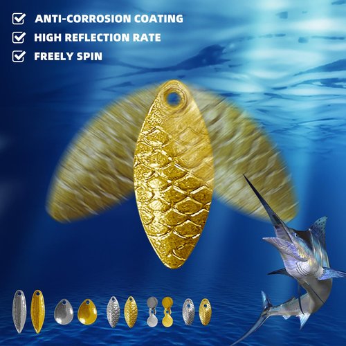 Spinner Blades for Lure Making, 200Pcs Easy Spin Colorado Willow Blades Kit, Spinner Bait Blade Spoons Gold Silver DIY Fishing Tackle Lures Accessories for Spinner Baits Walleye Rig Making,5 Styles