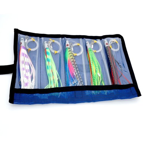 Trolling Tuna Lures Fishing Saltwater Lures Set of 5 Colors 6.5 Inch with Fully Rigged Teasers Squid,Bullet Head Offshore Jet Head Metal for Dolphin Wahoo