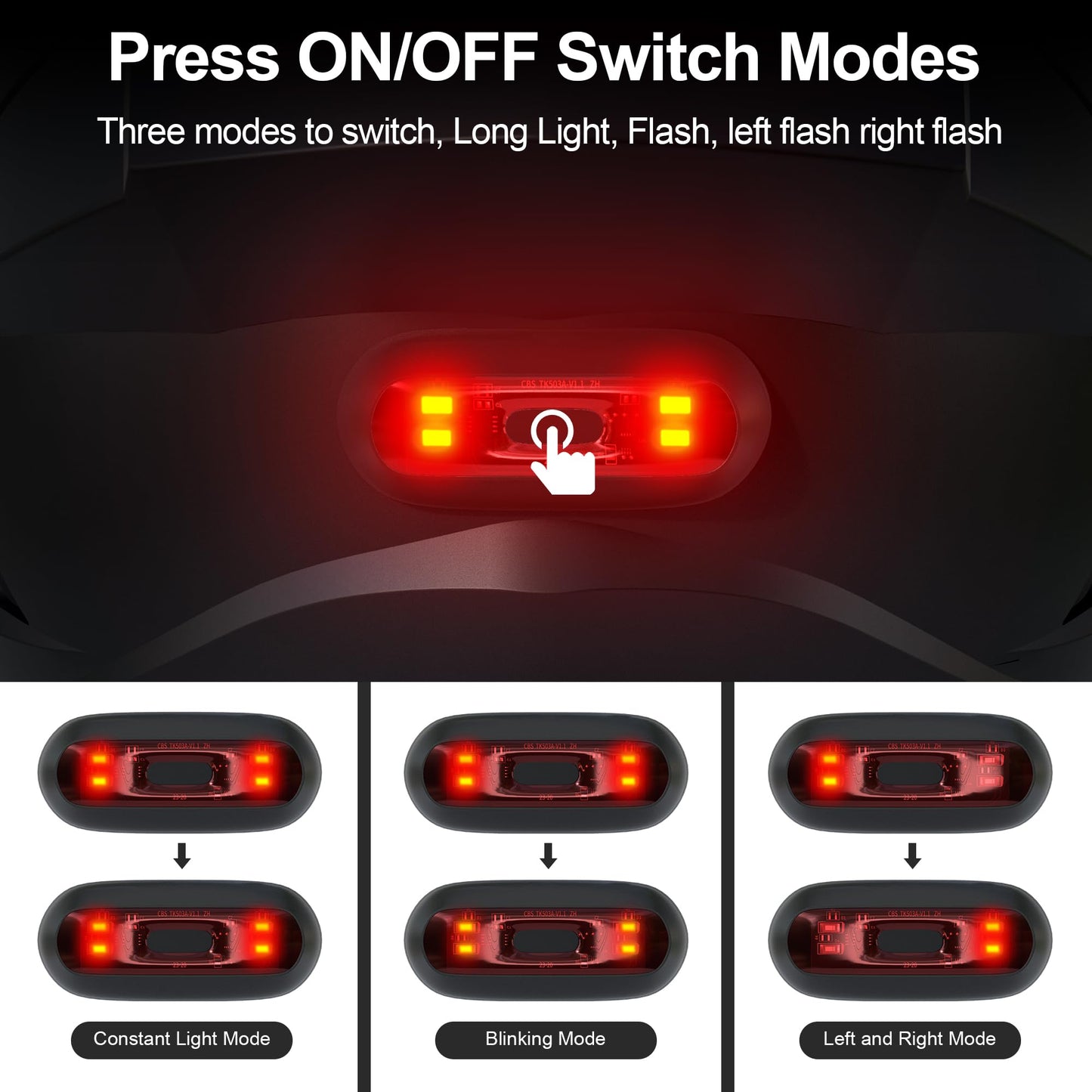 JAGASOL Bike Helmet LED Tail Light, Motorcycle Helmet LED Tail Light, Night Riding Safety Warning Light, Rechargeable Battery & IPX6 Waterproof, 4 LED Lights