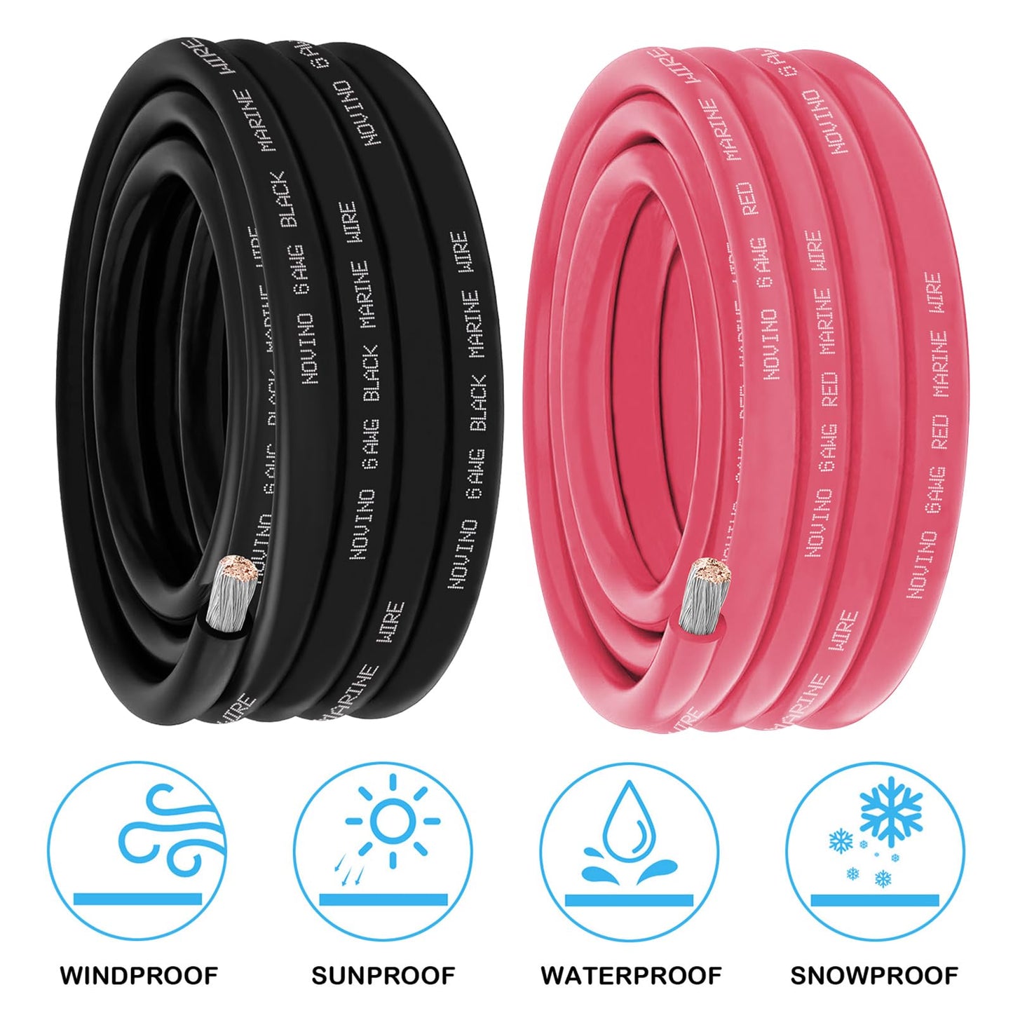 6 Gauge Marine Wire Include 6 AWG 15FT Red & 15FT Black,6 Gauge Marine Grade Wire Tinned Copper Oxygen-Free Boat Electrical Cable for Automotive/RV/Camper/Trailer Outdoor Use